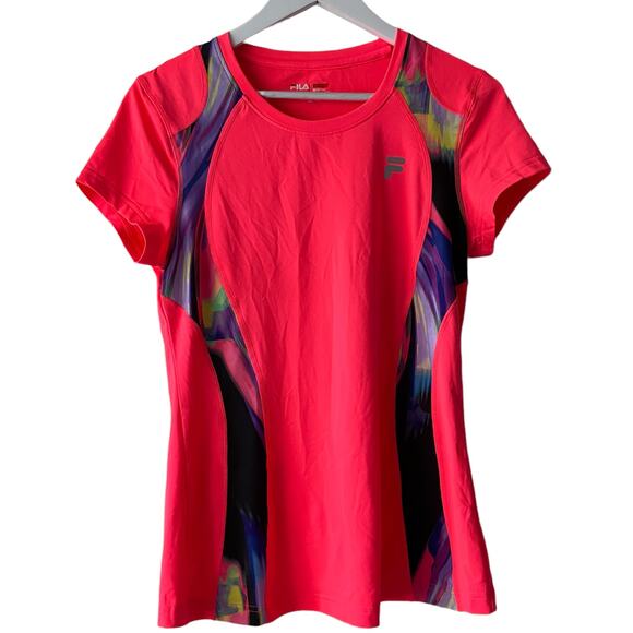 Fila Sport Bright Pink Short Sleeve Active T-Shirt w/ Abstract Print - Size M - Picture 1 of 9